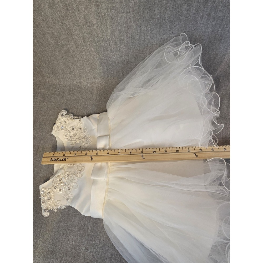 Girls Christening Baptism Wedding Dress Infant 6 Months Tulle Princess Bow White - Picture 8 of 9